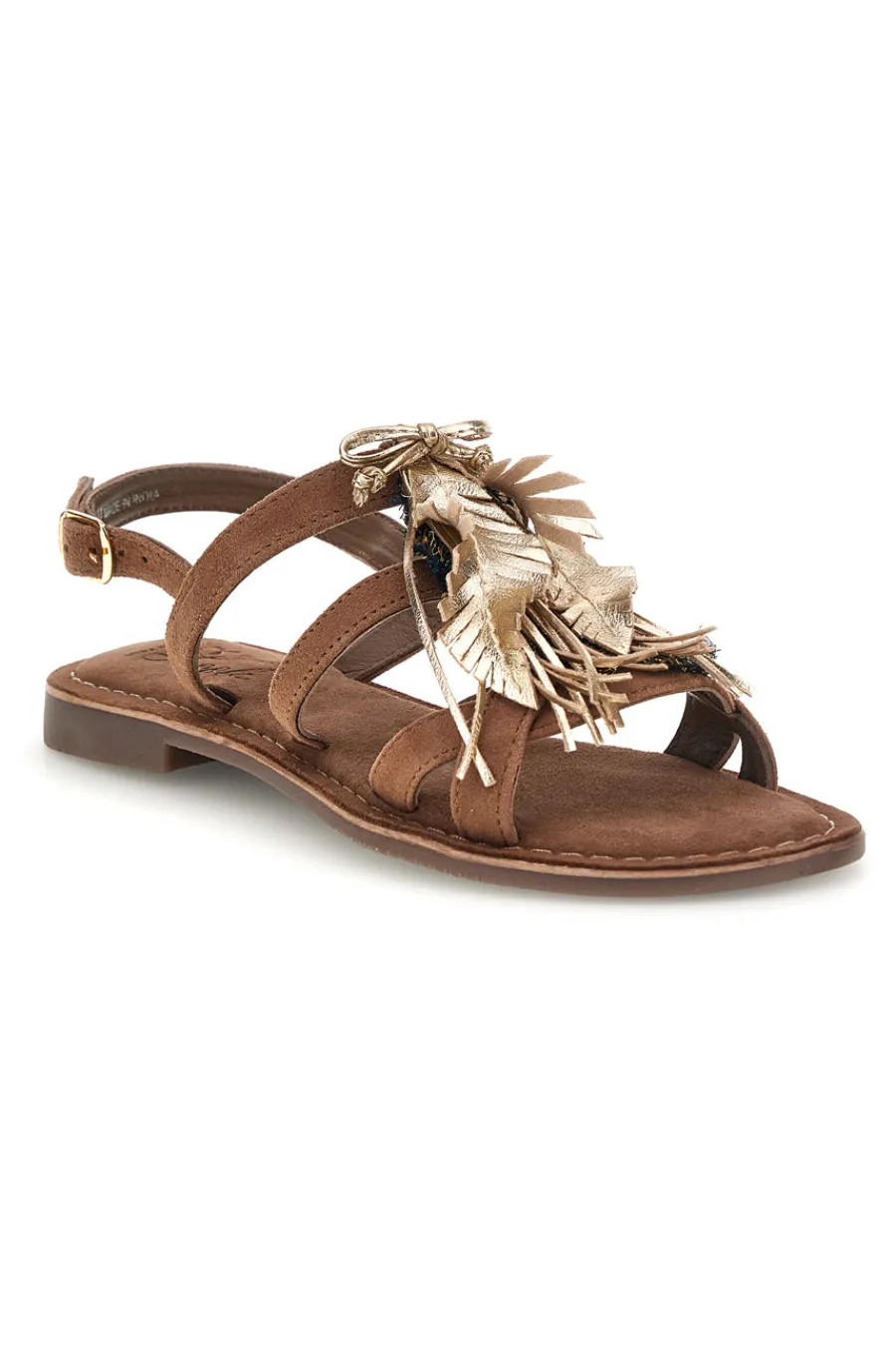 Sandali marroni in vera pelle con frange e decoro frontale IF8162-PITTARELLO LOOK