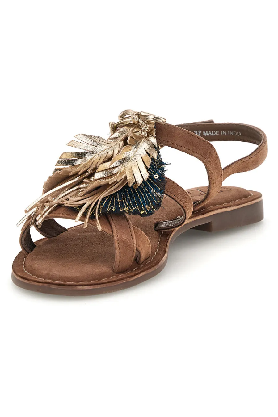 Sandali marroni in vera pelle con frange e decoro frontale IF8162-PITTARELLO LOOK