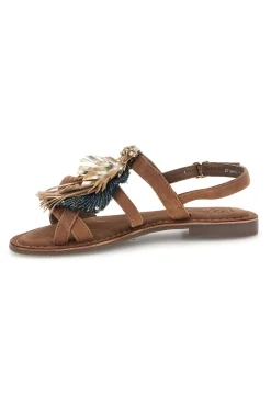 Sandali marroni in vera pelle con frange e decoro frontale IF8162-PITTARELLO LOOK