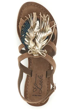 Sandali marroni in vera pelle con frange e decoro frontale IF8162-PITTARELLO LOOK