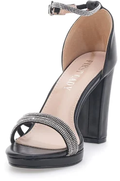 Sandali Neri Aperti Con Tacco E Cinturino P557-FIRST LADY New