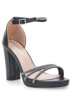 Sandali Neri Aperti Con Tacco E Cinturino P557-FIRST LADY New