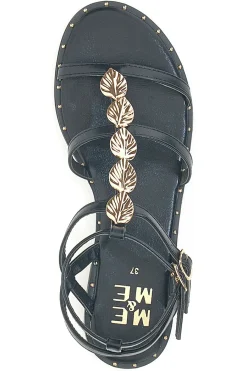 Sandali neri bassi con fascette incrociate e dettagli oro Me & Me 661-ME u0026 ME Discount
