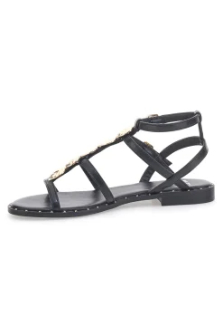 Sandali neri bassi con fascette incrociate e dettagli oro Me & Me 661-ME u0026 ME Discount
