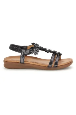 Sandali neri con applicazioni floreali Quanna mel k358673-QUANNA MELL Discount