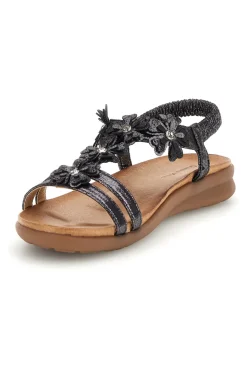 Sandali neri con applicazioni floreali Quanna mel k358673-QUANNA MELL Discount