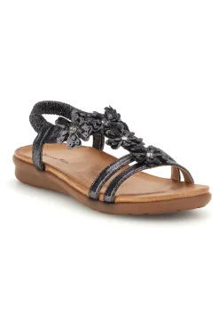 Sandali neri con applicazioni floreali Quanna mel k358673-QUANNA MELL Discount