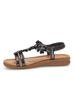 Sandali neri con applicazioni floreali Quanna mel k358673-QUANNA MELL Discount