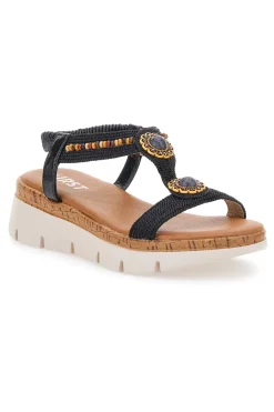 Sandali Neri Con Applicazioni e Perline 60785-THE FIRST Discount
