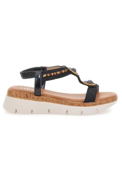 Sandali Neri Con Applicazioni e Perline 60785-THE FIRST Discount