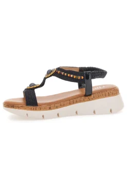 Sandali Neri Con Applicazioni e Perline 60785-THE FIRST Discount