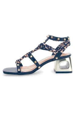 Sandali neri con borchie, lacci animalier e tacco geometrico 1652-MON DIEU Best