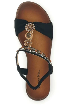 Sandali neri con dettagli gioiello e cinturino elasticizzato Quanna mel 560319-QUANNA MELL Discount