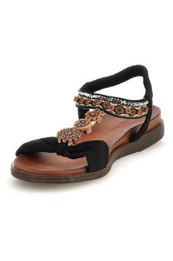 Sandali neri con dettagli gioiello e cinturino elasticizzato Quanna mel 560319-QUANNA MELL Discount