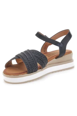 Sandali neri con fasce glitterate e zeppa bassa CH2071B02-PITTARELLO SUN Best