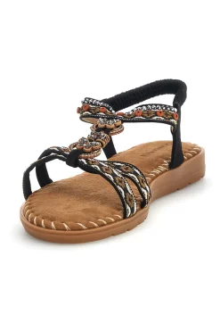 Sandali neri con fasce intrecciate e cinturino elasticizzato Quanna mel 22135-QUANNA MELL Hot