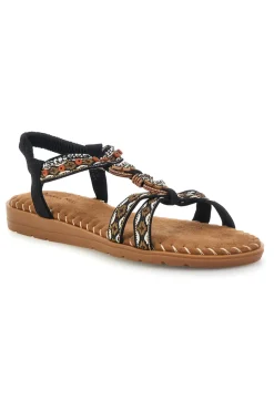 Sandali neri con fasce intrecciate e cinturino elasticizzato Quanna mel 22135-QUANNA MELL Hot