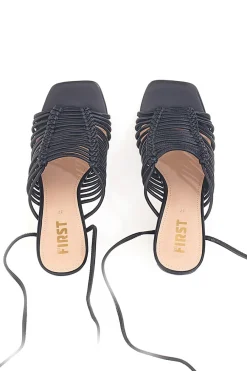 Sandali Neri con Lacci e Tacco a Coda 622-THE FIRST