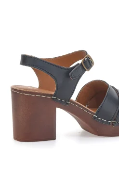 Sandali Neri con Tacco a Blocco e Tomaia in Pelle 1146209-PITTARELLO Outlet