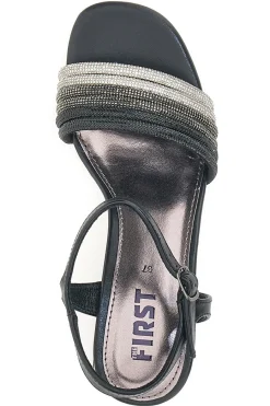 Sandali Neri Con Tacco a Blocco e Strass 201-THE FIRST Best