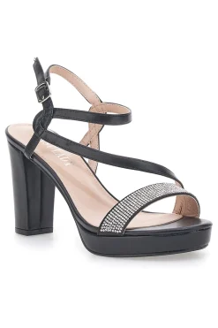 Sandali Neri con Tacco Alto e Fascia con Glitter P542-FIRST LADY Clearance