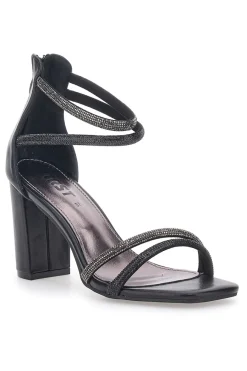 Sandali Neri Con Tacco Alto e Strass 254-THE FIRST Discount