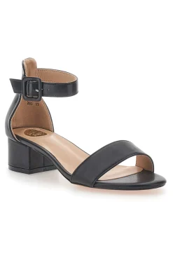 Sandali neri con tacco basso e cinturino 283-LE HAVRE PARIS Clearance