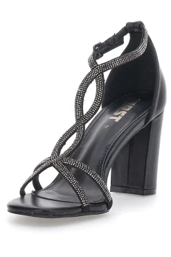 Sandali Neri Con Tacco e Strass 257-THE FIRST
