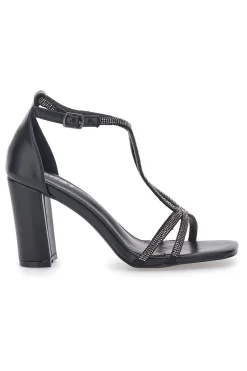 Sandali Neri Con Tacco e Strass 257-THE FIRST