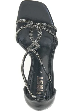 Sandali Neri Con Tacco e Strass 257-THE FIRST