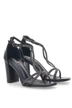 Sandali Neri Con Tacco e Strass 257-THE FIRST