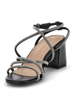 Sandali neri con tacco largo e listini P708-FIRST LADY Outlet