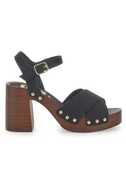 Sandali neri con tacco largo e borchiette 9086-PITTARELLO LOVE Outlet