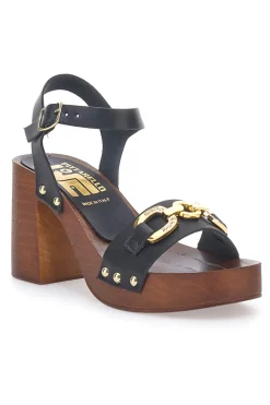 Sandali neri con tacco largo e catena dorata 9086-PITTARELLO LOVE Clearance