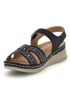 Sandali neri con zeppa e brillantini Q17729-MIO TEMPO Discount