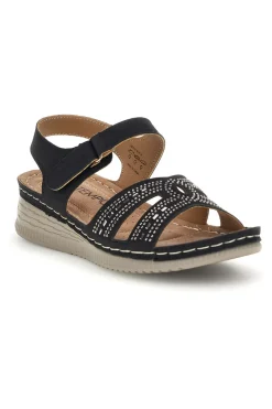 Sandali neri con zeppa e brillantini Q17729-MIO TEMPO Discount