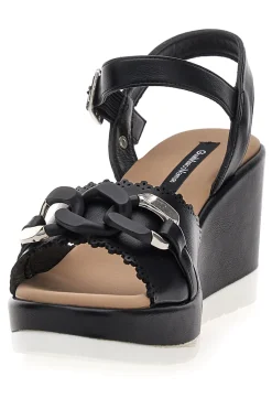 Sandali neri con zeppa e catena decorativa SA0439-GMV Discount