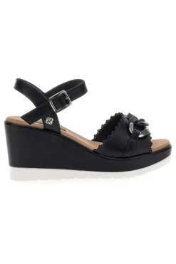 Sandali neri con zeppa e catena decorativa SA0439-GMV Discount
