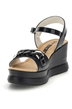 Sandali Neri con zeppa e catena decorativa E486-ENERGY Best