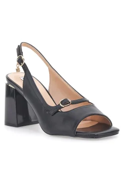 Sandali Neri Eleganti con Tacco Largo e Dettaglio Gioiello 51161-MARIELLA BURANI Outlet