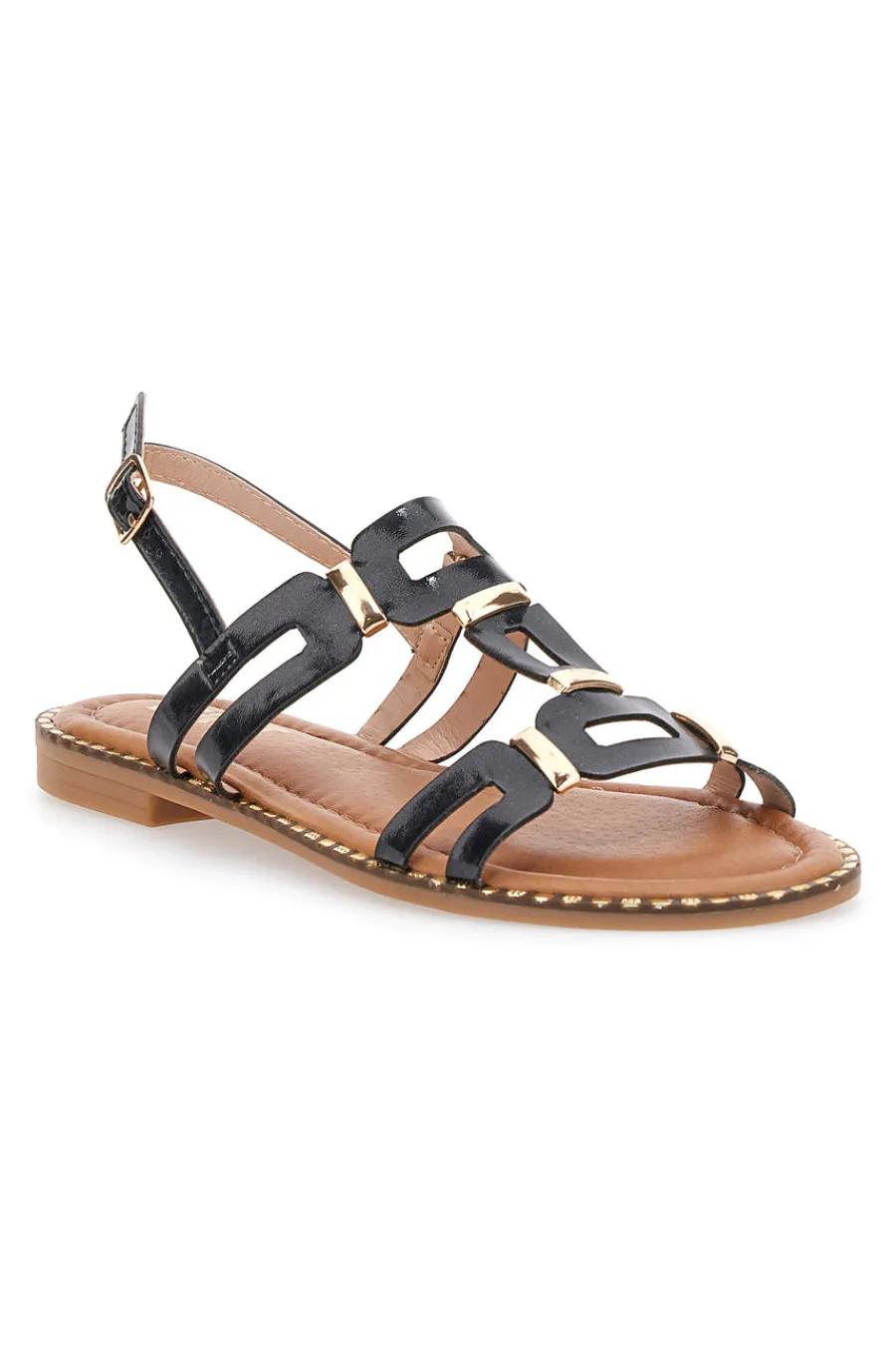 Sandali Neri e Oro Con Suola Flat 19465-THE FIRST Outlet