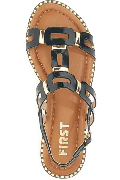 Sandali Neri e Oro Con Suola Flat 19465-THE FIRST Outlet