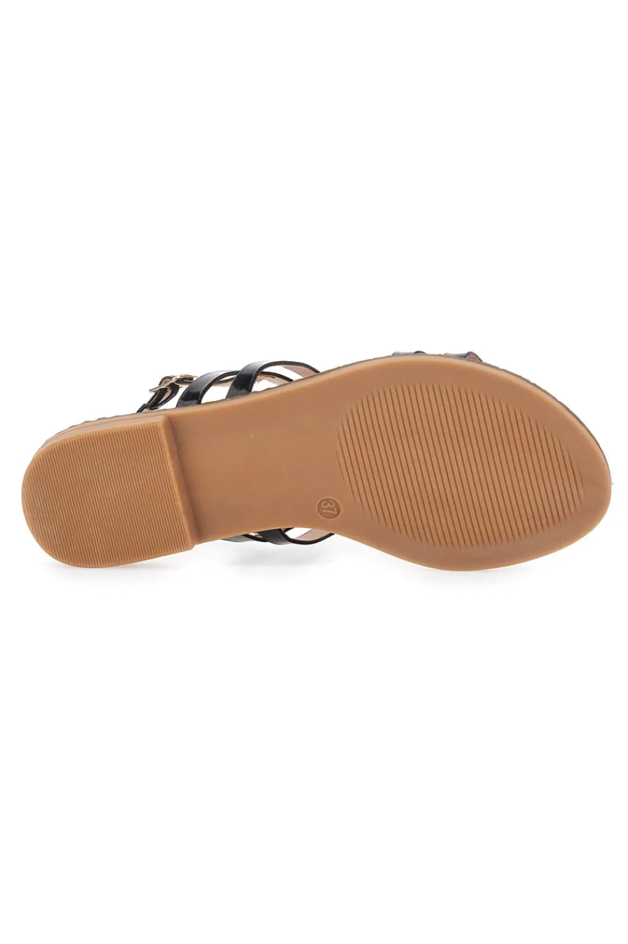 Sandali Neri e Oro Con Suola Flat 19465-THE FIRST Outlet