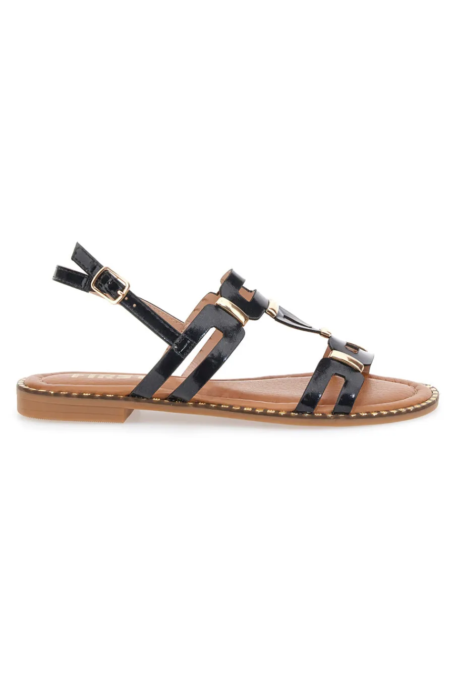 Sandali Neri e Oro Con Suola Flat 19465-THE FIRST Outlet