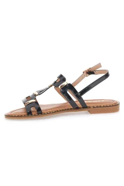 Sandali Neri e Oro Con Suola Flat 19465-THE FIRST Outlet