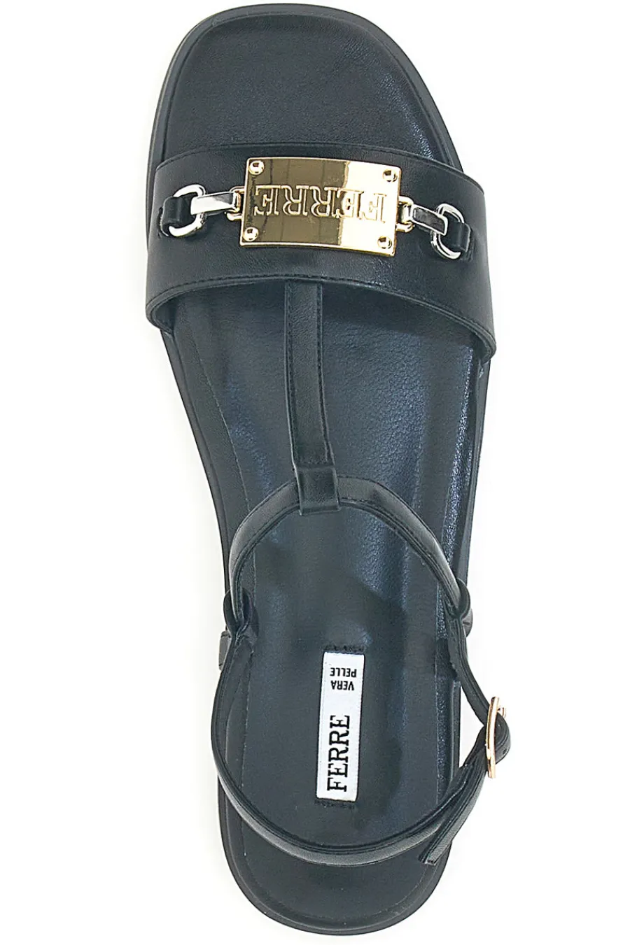 Sandali Neri Flat con Dettaglio Catena F251-FERRE'