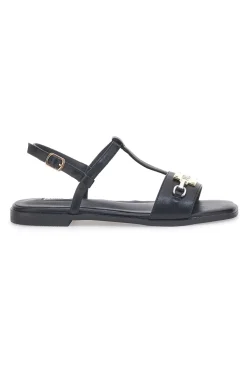 Sandali Neri Flat con Dettaglio Catena F251-FERRE'