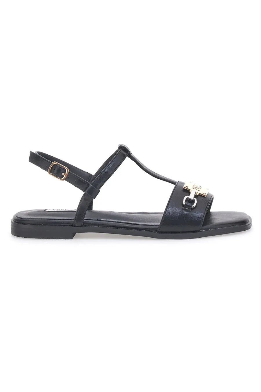 Sandali Neri Flat con Dettaglio Catena F251-FERRE'