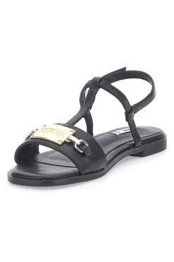 Sandali Neri Flat con Dettaglio Catena F251-FERRE'