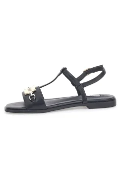 Sandali Neri Flat con Dettaglio Catena F251-FERRE'